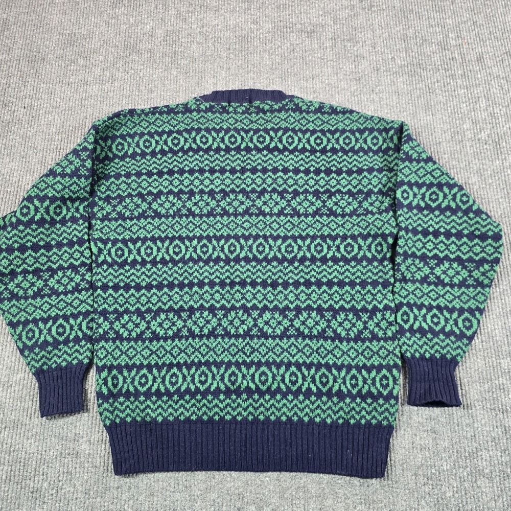 Vintage Lord Jeff Sweater Mens XL Blue Green Fair Isle Shetland Wool Knit USA - Picture 2 of 6